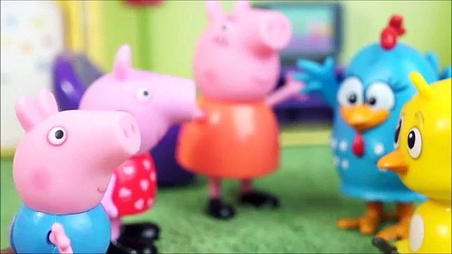 Pig George da Família Peppa Pig Recebe a Visita da Galinha Pintadinha e Pintinho Amarelinho
