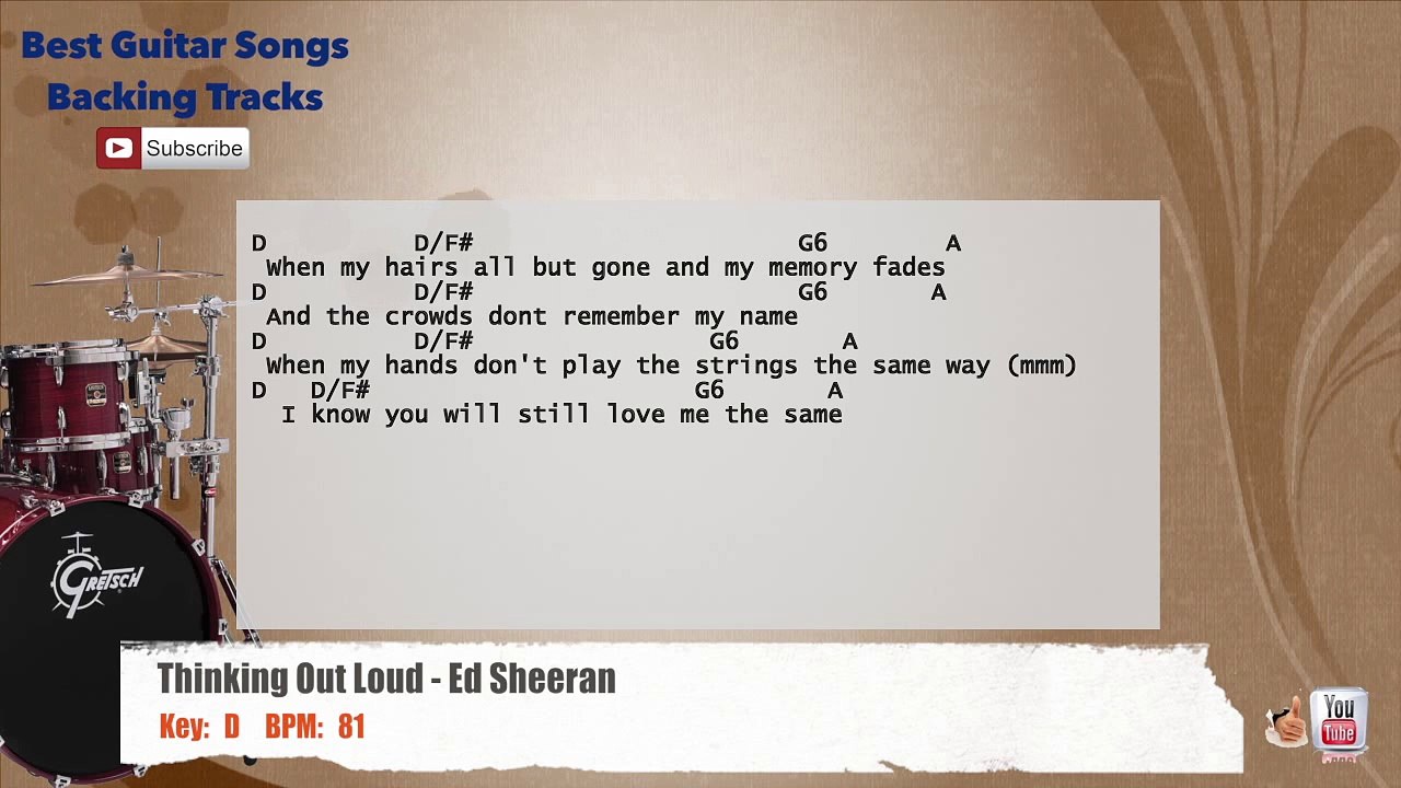 Thinking Out Loud - Ed Sheeran Drums Backing Track with scale, chords and lyrics