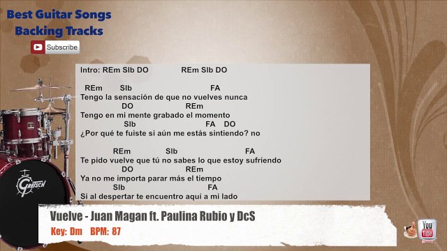 Vuelve - Juan Magan ft. Paulina Rubio, DCS Drums Backing Track with chords and lyrics