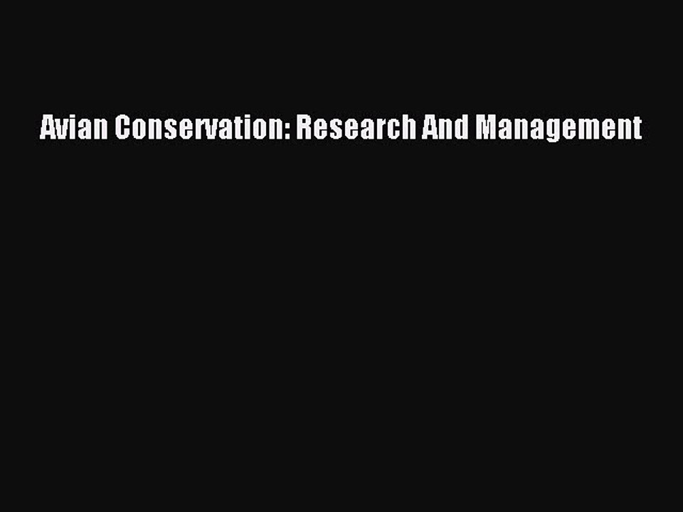 PDF Avian Conservation: Research And Management Free Books