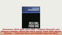 PDF  Summary Rich dad poor dad  Robert Kiyosaki and Sharon Lechter What the Rich Teach Their PDF Full Ebook