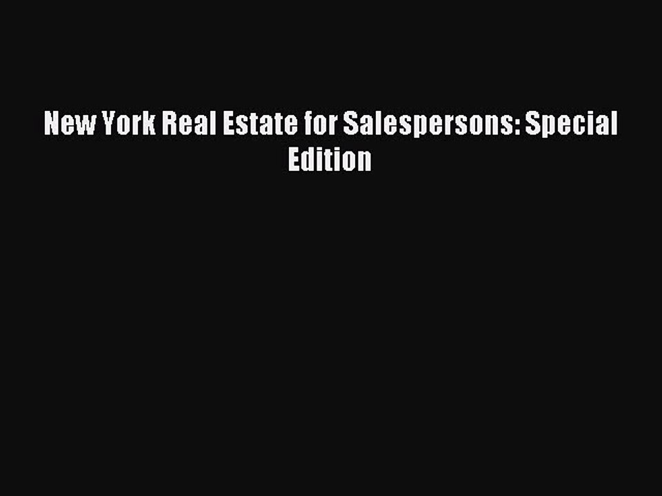 Read New York Real Estate for Salespersons: Special Edition Ebook Free