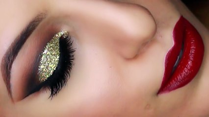 Скачать видео: Latest Gold Glitter Cut Crease Smokey Eye - New Years Eve Makeup Tutorial I Glitter cut crease makeup tutorial I