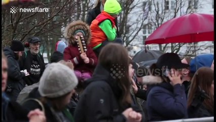 Protesters trash Iceland parliament building by throwing food