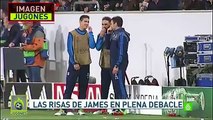 James Rodriguez, de risas en el calentamiento durante el partido entre Wolfsburgo y Real Madrid