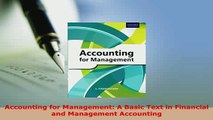 PDF  Accounting for Management A Basic Text in Financial and Management Accounting Read Online