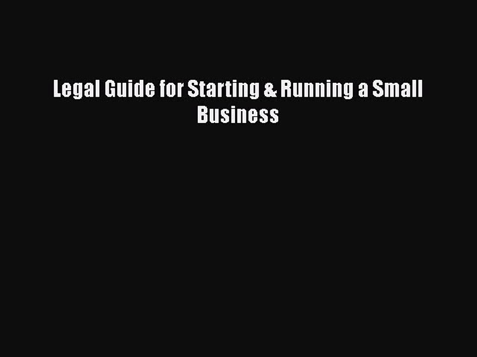 PDF Legal Guide for Starting & Running a Small Business  EBook