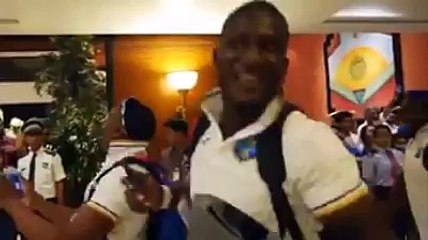 West Indies team celebrate win over India, with 'Champion' Dance