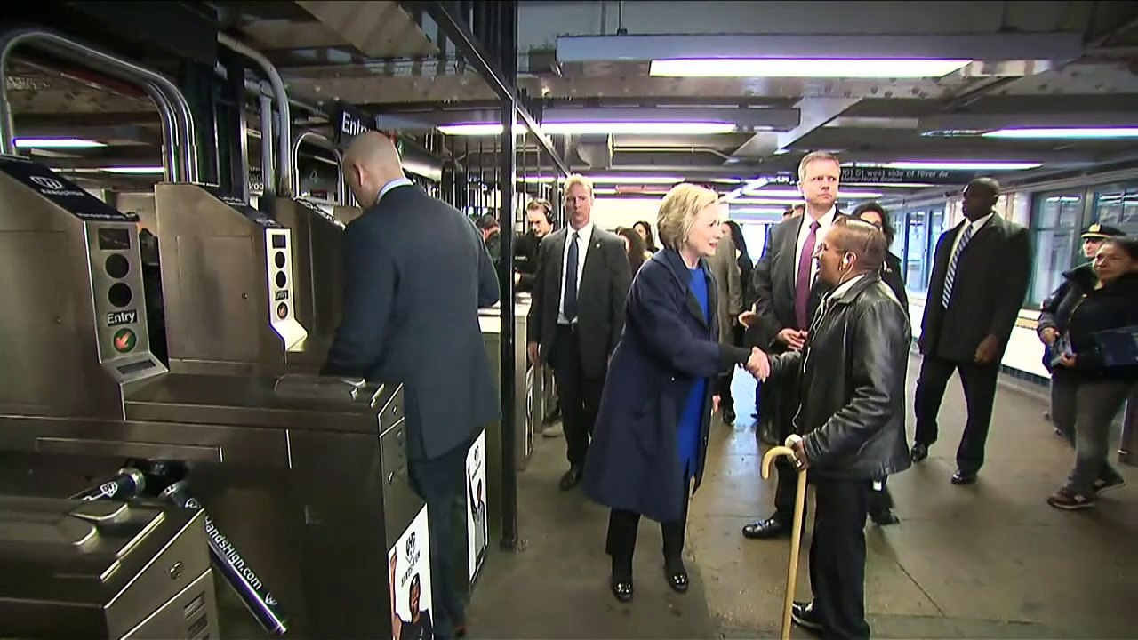 Hillary Clinton rides the New York subway ahead of primary