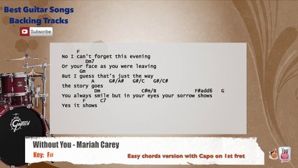 Without You - Mariah Carey Drums Backing Track with chords and lyrics