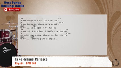 Ya No - Manuel Carrasco Drums Backing Track with chords and lyrics