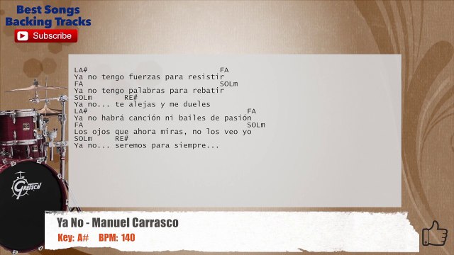 Ya No - Manuel Carrasco Drums Backing Track with chords and lyrics