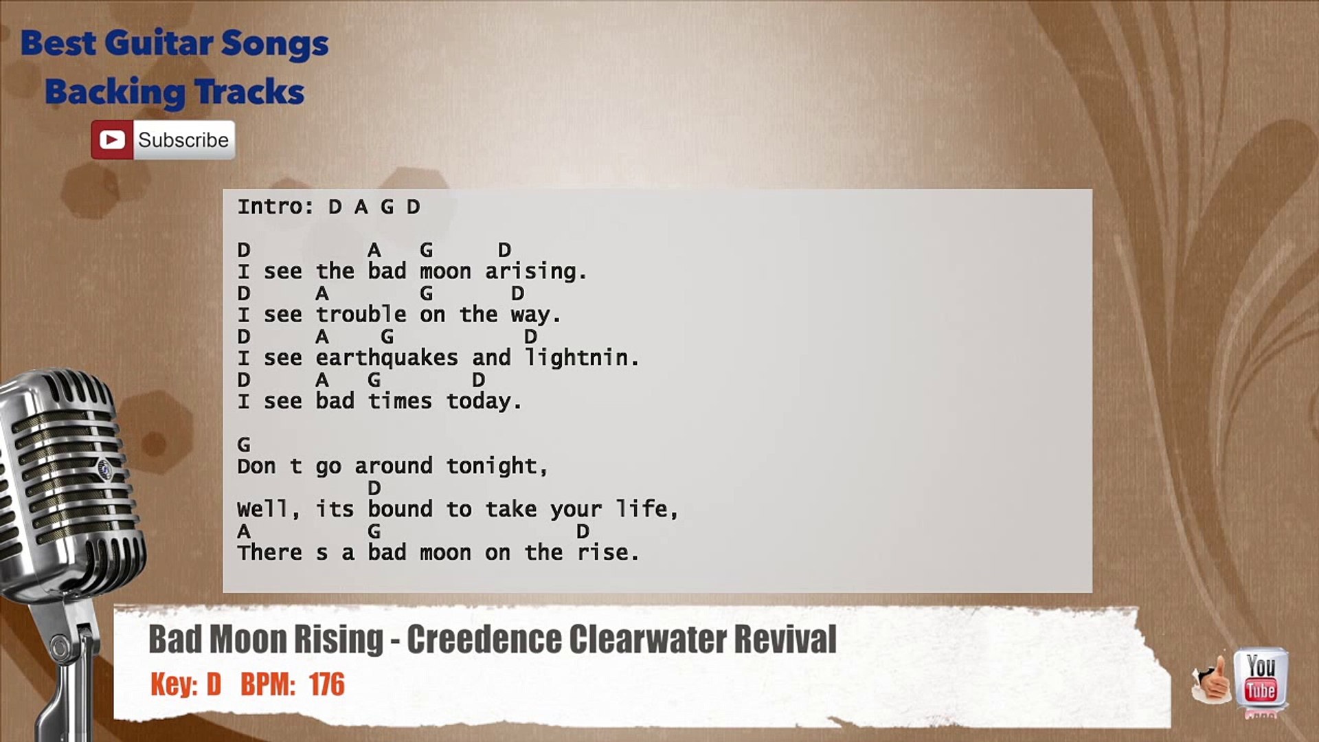 ⁣Bad Moon Rising - Creedence Clearwater Revival Vocal Backing Track with chords and lyrics