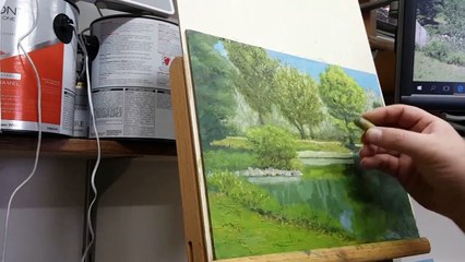 Landscape painting (WIP) - Oil Pastels on panel