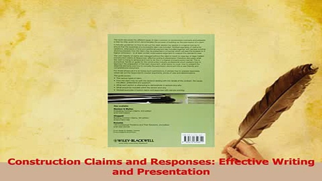 Download  Construction Claims and Responses Effective Writing and Presentation Ebook Free