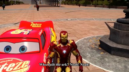 Spiderman Car For Kids - Who Built the Ark - Iron Man riding his McQueen Cars