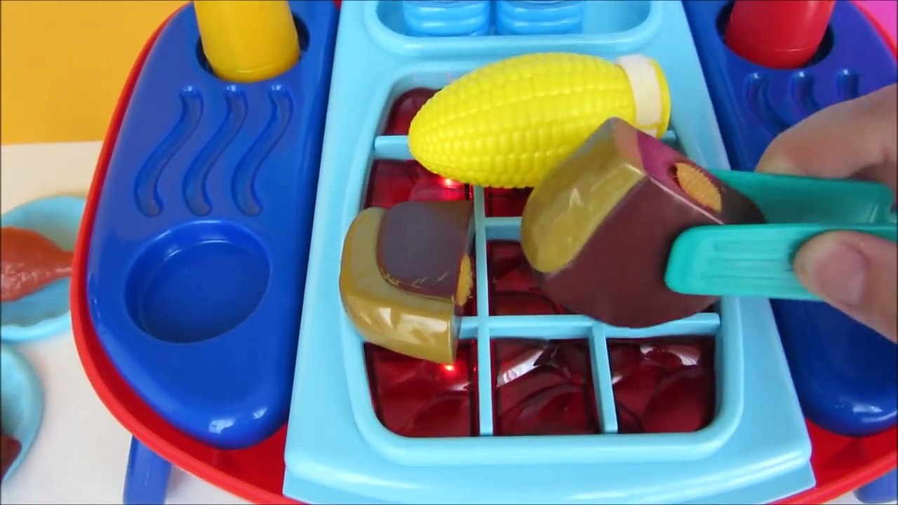 Toy Barbecue Grill Velcro Cutting vegetables Peel and play Cooking Playset BBQ