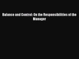 [PDF] Balance and Control: On the Responsibilities of the Manager [Download] Full Ebook