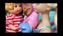 Frozen Elsa & Kid Alex Play With Peppa Pig George Pig on Barbie Kelly Playground Park DisneyCarToys
