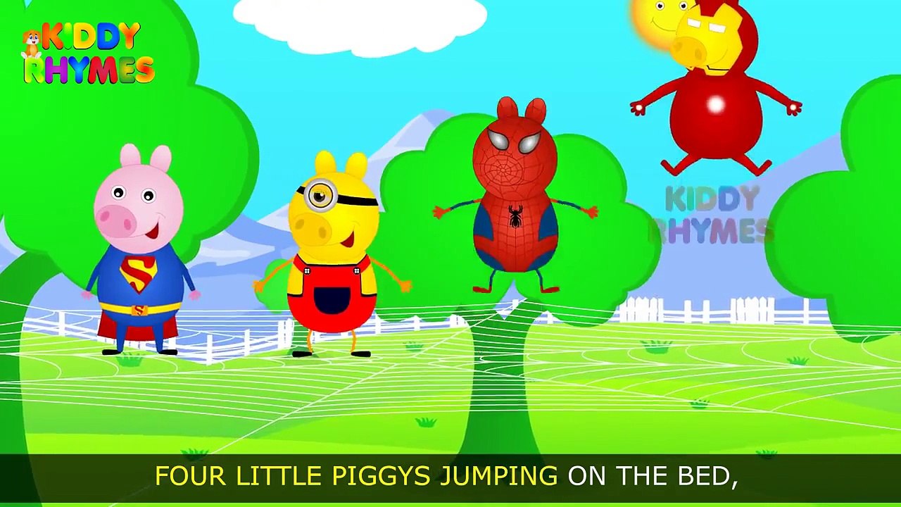Five Little Peppa (Super Heroes) Pigs jumping on the bed Nursery Rhymes and More Lyrics