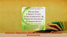 PDF  Resume Objective Statements and Professional Summaries Download Online