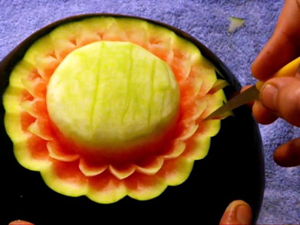 sculptures sur pasteque niveau moyen, FRUITS AND VEGETABLES CARVINGS Step by Step