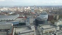 View of London waterloo railway station from the Coca-Cola London Eye 8 April 2016