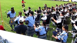 Massed pipe band at Ligonier Pa 2011