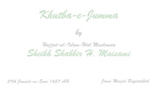 29th Jamadi-us-Sani Khutba-e-Jumma by HIWM Shabbir Hasan Maisami