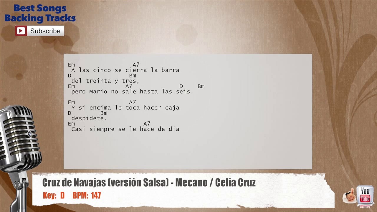 Cruz de Navajas (Version Salsa) Mecano _ Celia Cruz Vocal Backing Track with chords and lyrics