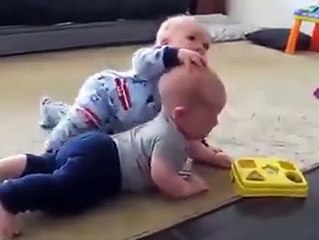 Cute Twin baby fighting - baby funny video 2015