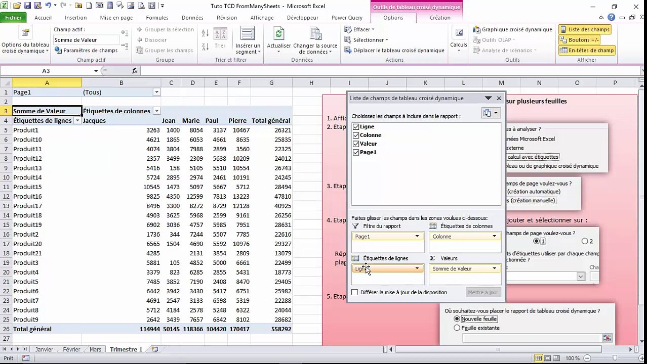 Excel - Comment réaliser un TCD à partir de plusieurs feuilles de calcul