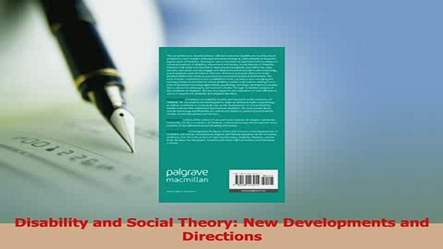Read Disability and Social Theory New Developments and Directions Ebook Free
