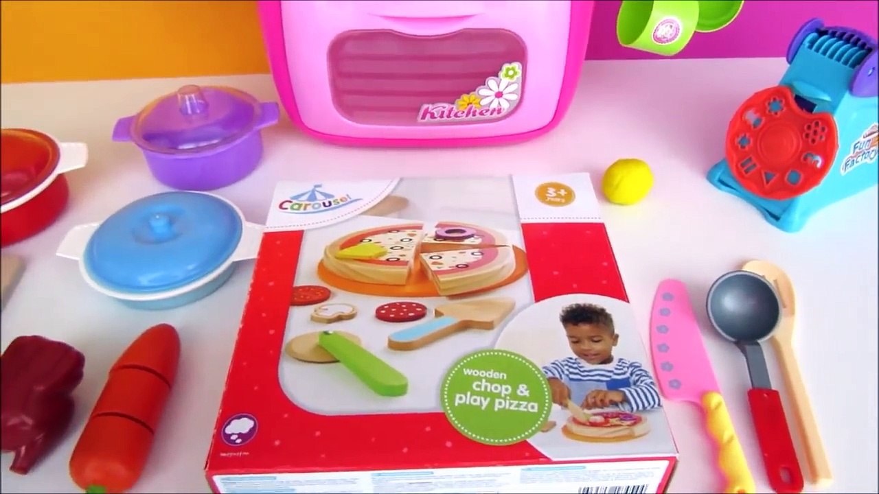 Toy kitchen velcro cooking food play doh fun factory noodle soup baking pizza wooden toy food asmr