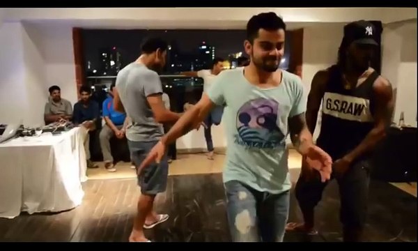 GAYLE Dancing with VIRAT KOHLI on MAUKA MAUKA after WestIndies won in WT20 SEMIFINAL 2016