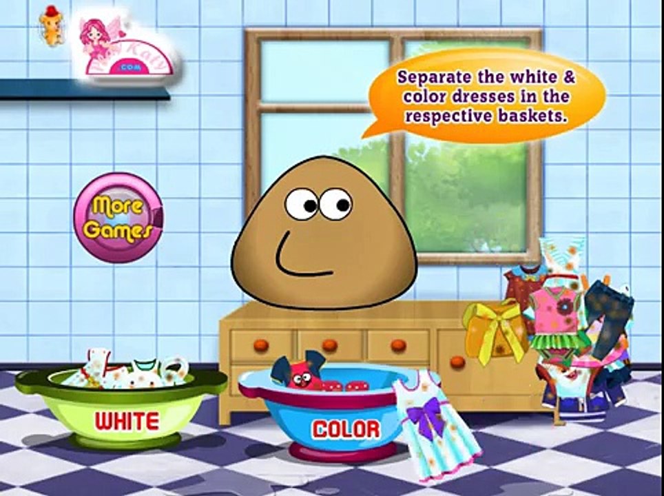 Мультик ИГРА для ДЕТЕЙ - POU. ПОУ стирает одежду. POU washes clothes. Funny Game for Kids