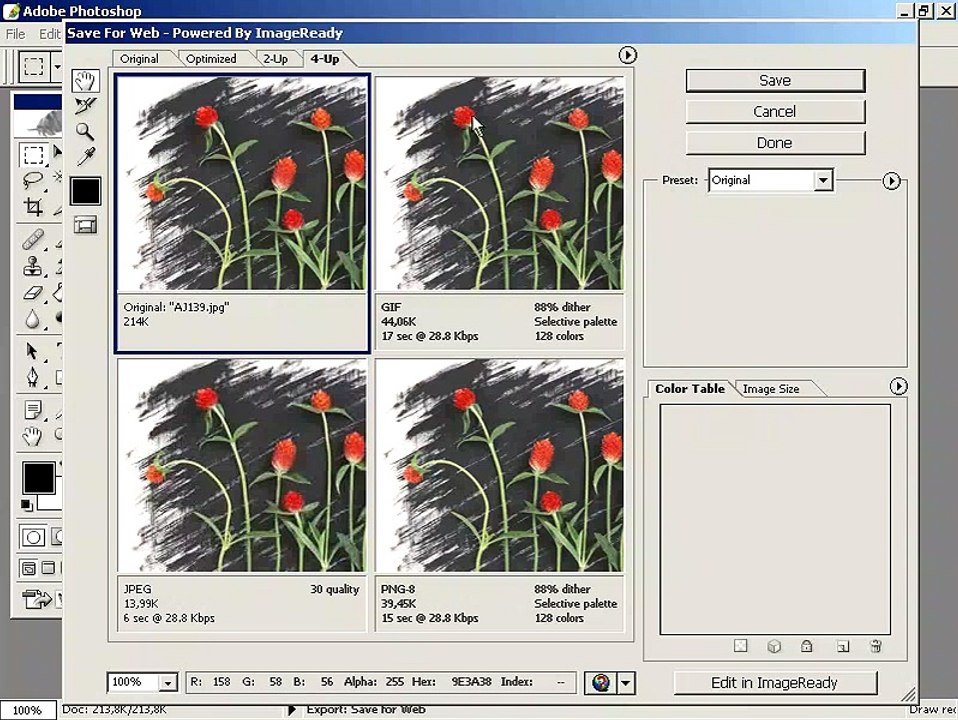 Photoshop CS Dersleri -Gif,jpeg ve png dosya formatlarını karşılaştırmak