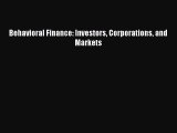 PDF Behavioral Finance: Investors Corporations and Markets Free Books