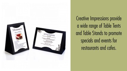 Table Tents And Stands for Restaurants and Cafes by Creative Impressions Inc.