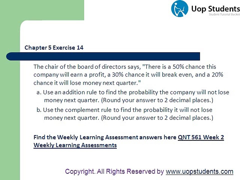 QNT 561 Week 2 Weekly Learning Assessments