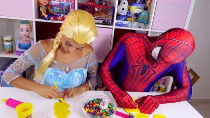 Frozen Elsa VS Spiderman in real life - Play Doh Challenge - Fun Superhero Movie (1080p 60fps)
