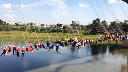 149 people jump off 98ft bridge in Hortolandia, Brazil