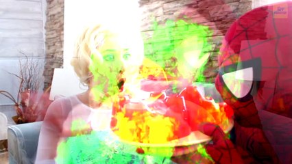 Spiderman With Frozen Elsa & Giant Gummy Candy Chuppa Chups, Pink Spidergirl Superhero in Real Life