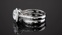 2.08 TCW Cushion-Cut Cubic Zirconia Platinum Over .925 Silver 2-Piece Halo Bridal Ring Set