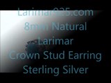 8mm Larimar Crown Stud Earrings Sterling Silver