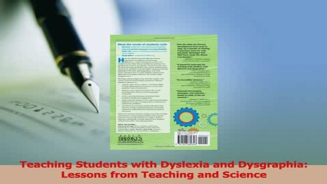 Download Teaching Students with Dyslexia and Dysgraphia Lessons from Teaching and Science PDF Free