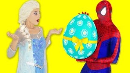 Spiderman & Frozen Elsa vs Joker! Surprise egg Hunt Pink Spidergirl! Superhero Fun in Real Life