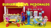 DisneyCarToys Barbie McDonalds vs Barbie Burger King Toys with Frozen Elsa Spiderman Mike The Merman