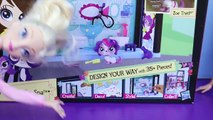 Frozen Elsa and Anna Barbie Dolls Build Littlest Pet Shop Spa Set LPS Pet Groomers Toys Review