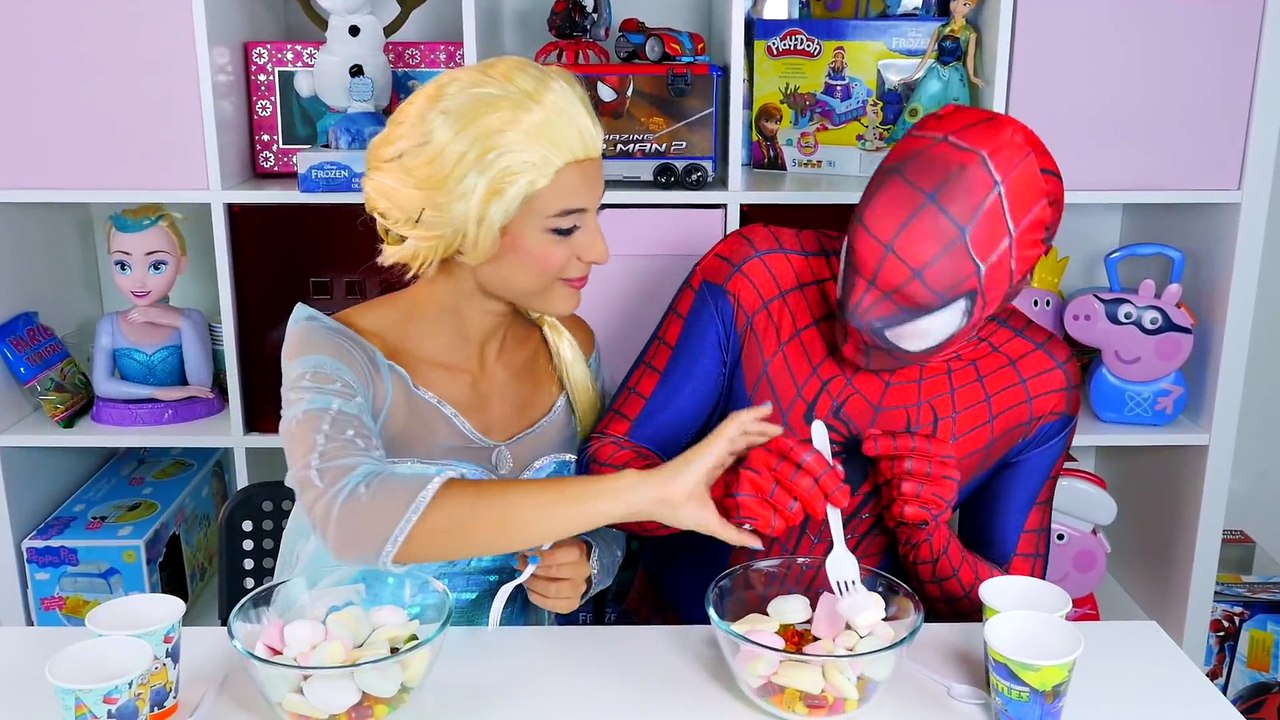 Disney Frozen Elsa VS Spiderman - Candy Challenge - Superhero in real life Movie